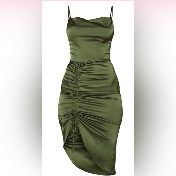 PLT Khaki Satin Strappy Midi Dress - Picture 4 of 4